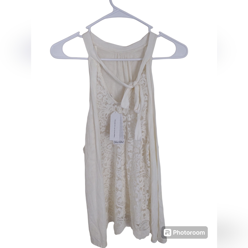 Others follows ivory‎ cream tank top with lace back with tie Size Medium Angel